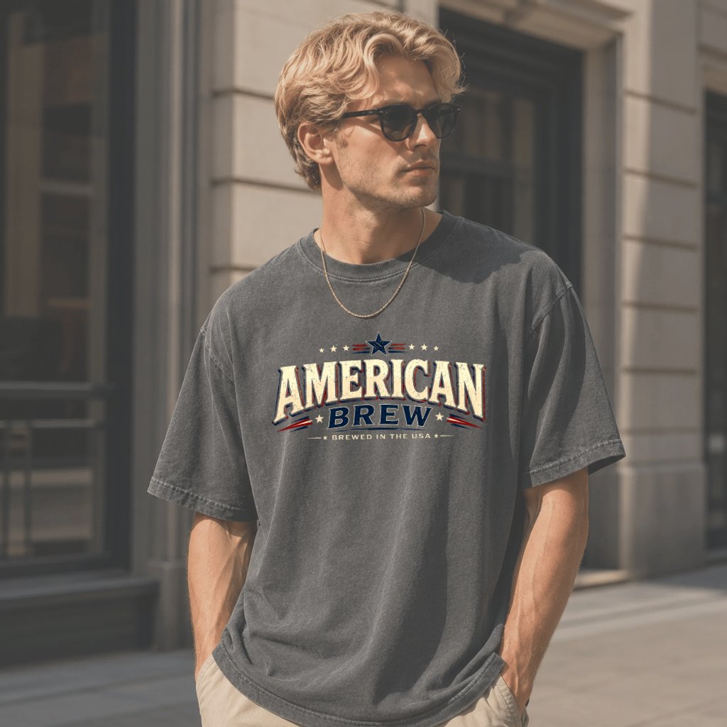 Comfort Colors Retro American Brew USA Flag T-Shirt - Cool USA Patriotic Gift for Beer Lovers - detail view