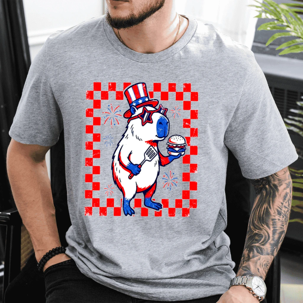 Grill Master American Patriotic Capybara T-Shirt - Funny 4th of July Gift for Animal Lovers - back view