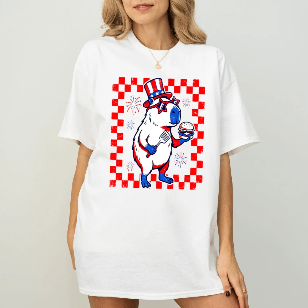 Grill Master American Patriotic Capybara T-Shirt - Funny 4th of July Gift for Animal Lovers - detail view