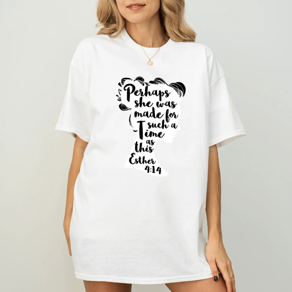 Perhaps She Was Made for Such a Time as This Christian T-Shirt – Esther 4:14 Christian Gift for Her - back view