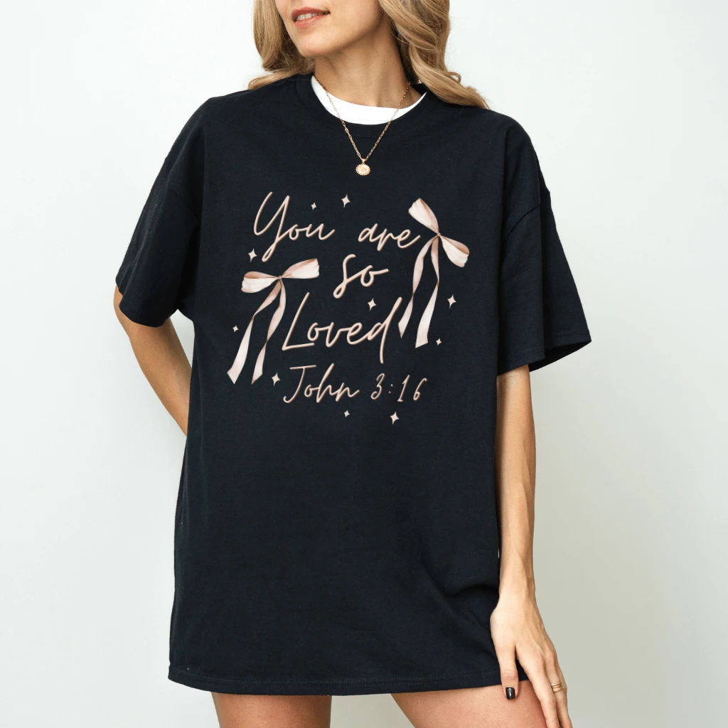 Vintage You Are So Loved John 3:16 Christian T-Shirt - Jesus Faith Gift for Her - back view