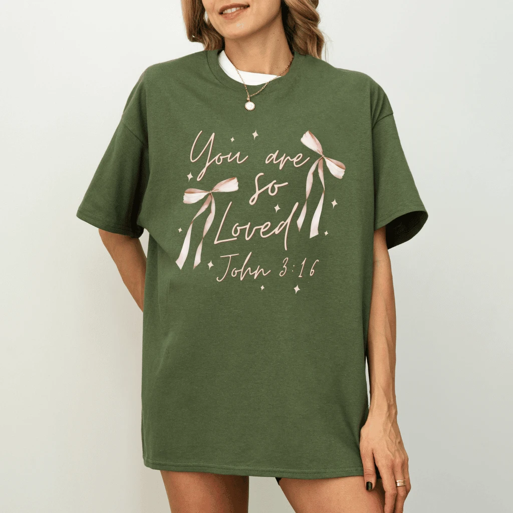 Vintage You Are So Loved John 3:16 Christian T-Shirt - Jesus Faith Gift for Her - detail view
