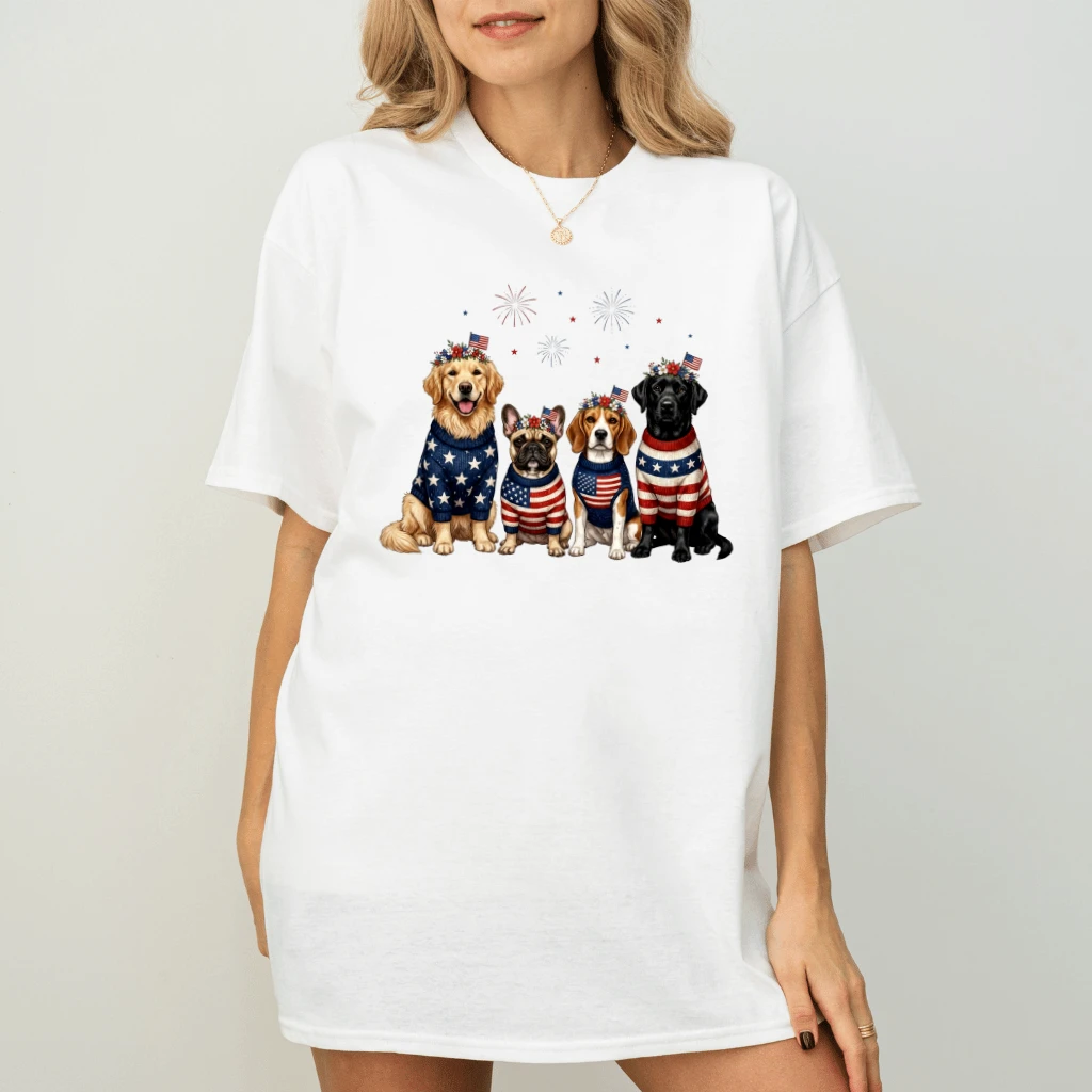 Patriotic Dog T-Shirt - American Dog Matching Family 4th of July Gift for Dog Lovers - back view