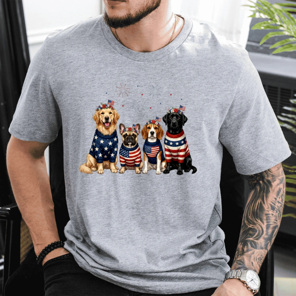 Patriotic Dog T-Shirt - American Dog Matching Family 4th of July Gift for Dog Lovers - detail view