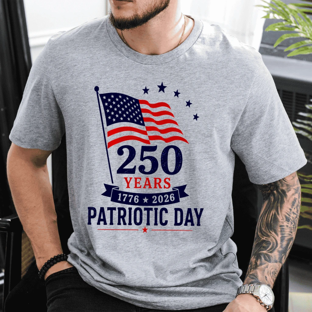 250 Years Patriotic Day T-Shirt - USA Flag Independence Day Gift for Him & Her - detail view