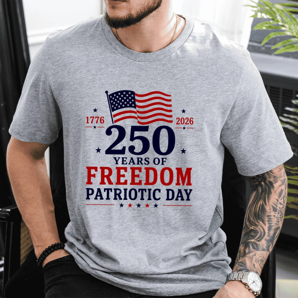 Patriotic 250 Years of Freedom T-Shirt - 1776 - 2026 Independence Gift for Him & Her - detail view