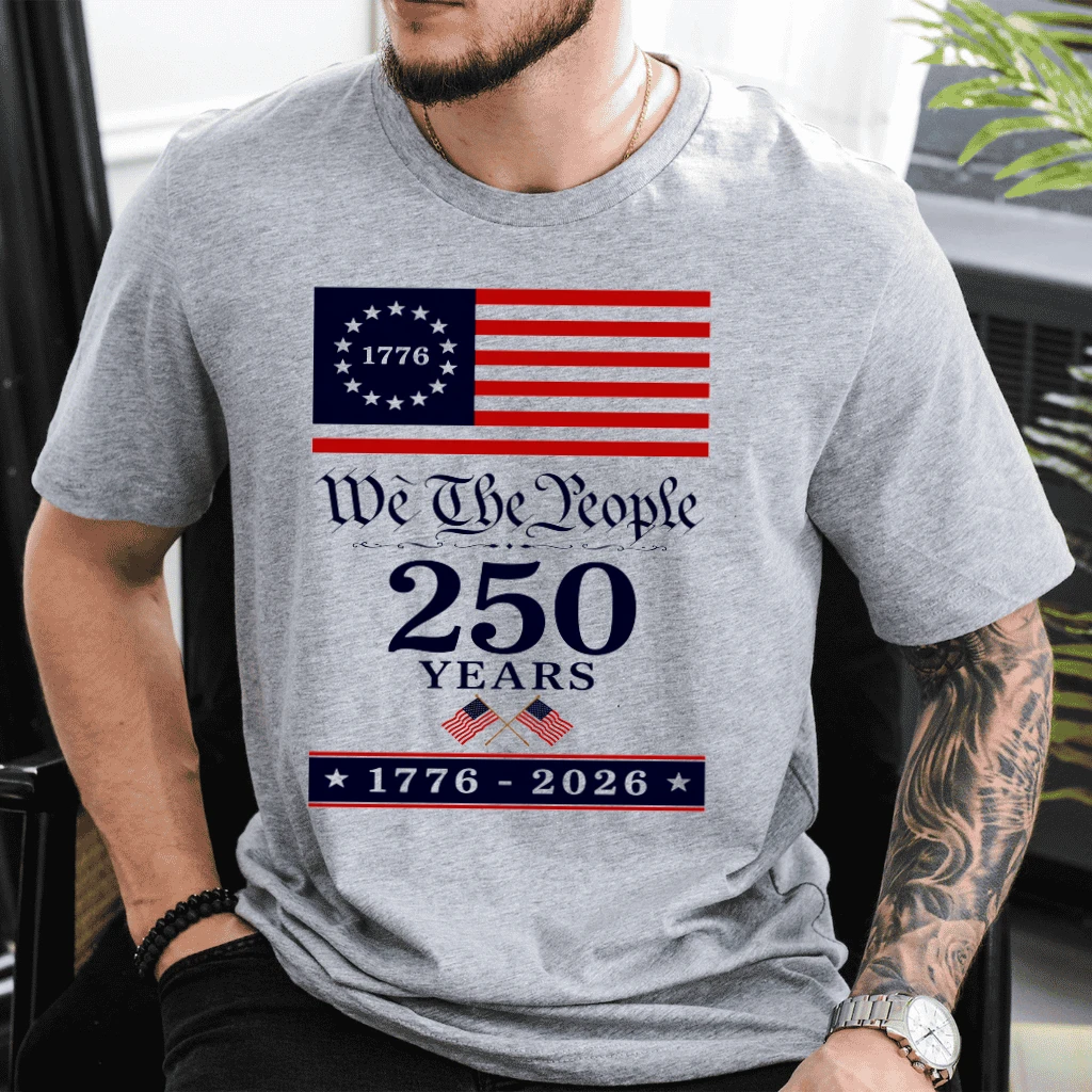 USA Flag 250 Years Patriotic T-Shirt - Independence Day Gift for Him & Her - detail view