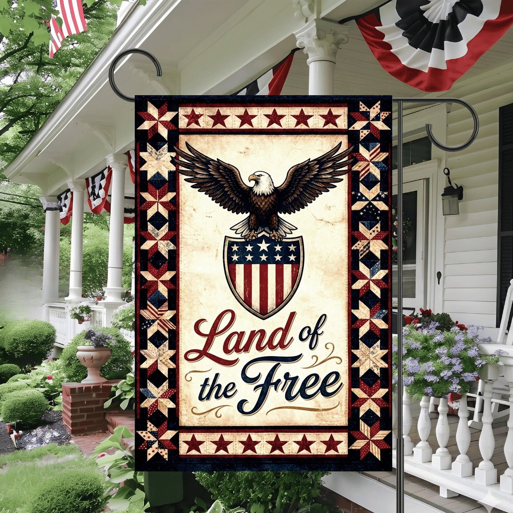 Vintage Land of the Free American Eagle Patriotic Flag - Independence Gift for Him & Her - detail view