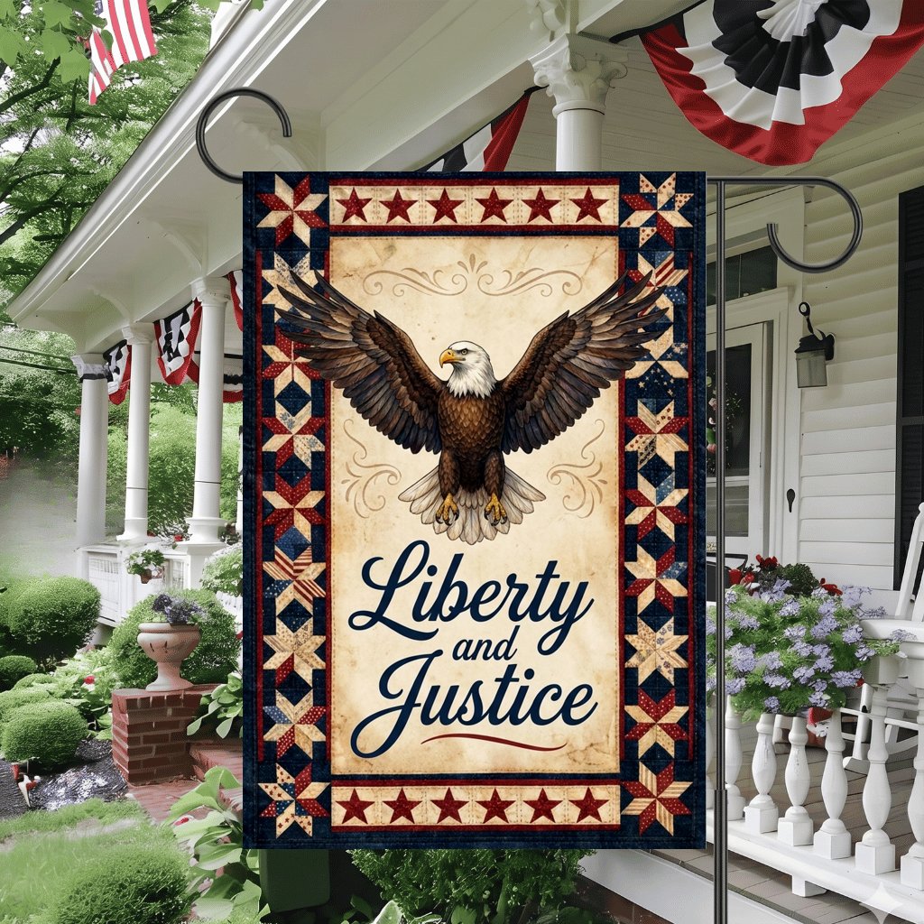 Liberty and Justice American Eagle Flag - 4th of July Gift for Him & Her - detail view