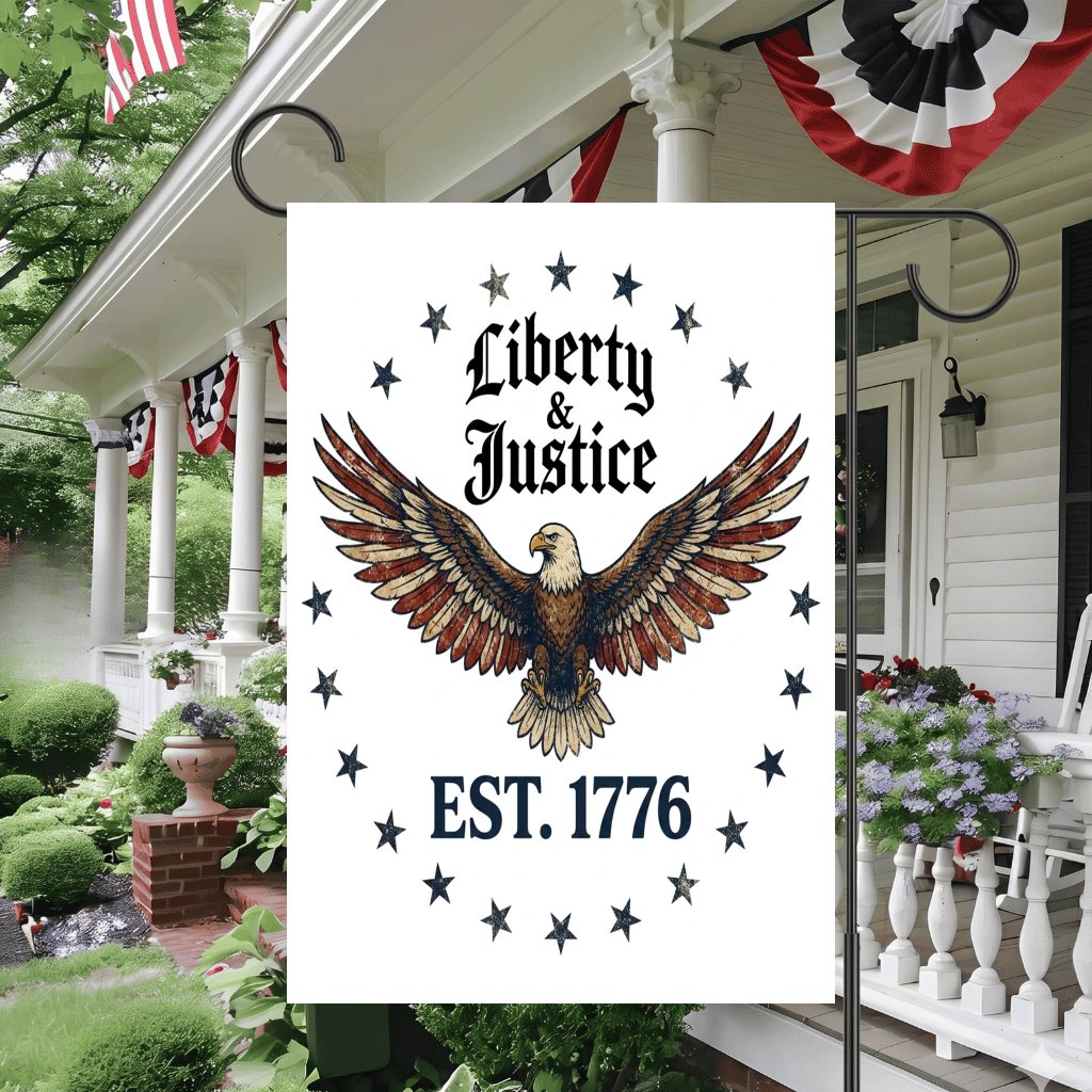Liberty & Justice American Eagle Patriotic Flag - Independence Gift for Him & Her - detail view