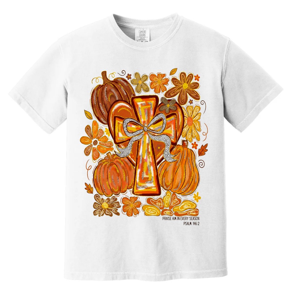 Comfort Colors Pumpkin Christian Harvest Shirt - Cute Pumpkin Fall Christian Gift for Her - front view