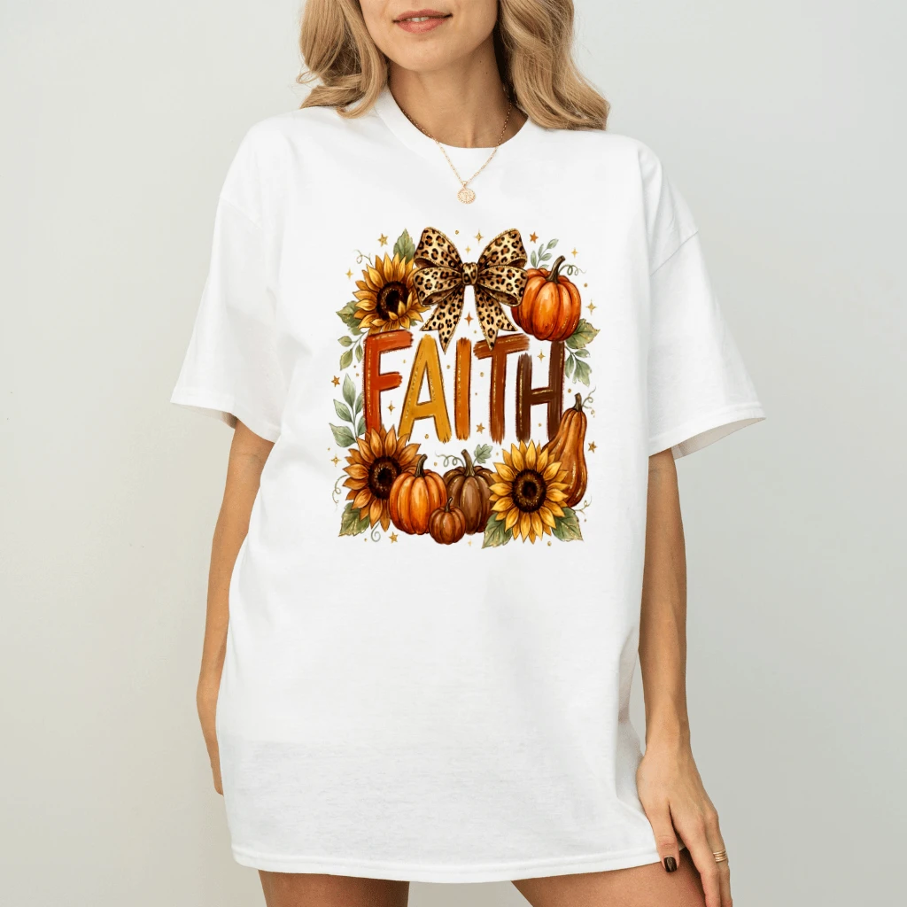 Vintage Harvest Faith T-Shirt - Cute Fall Christian Gift for Her - back view