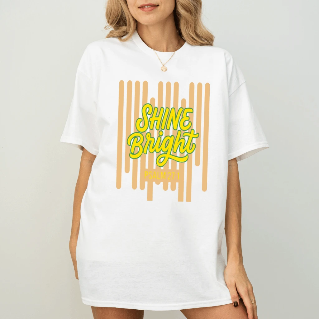 Shine Bright Psalm 27:1 Christian T-Shirt - Christian Gift for Her - detail view