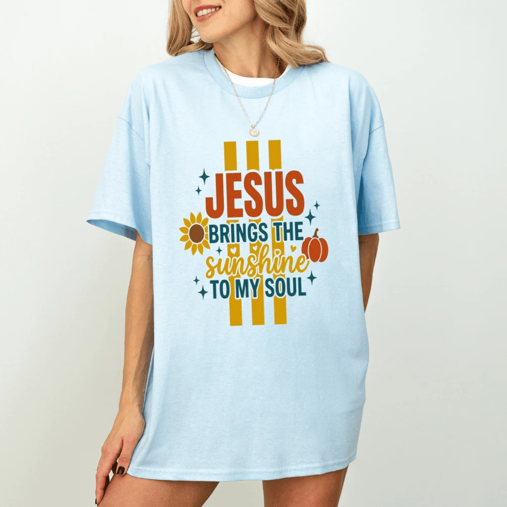 Jesus Brings Sunshine to My Soul Christian T-Shirt - Jesus Gift for Women - detail view