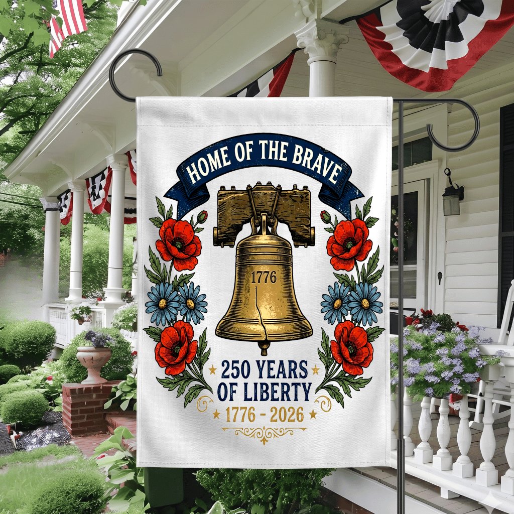 Home Of The Brave USA 250 Years Of Liberty Flag - 4th of July Gift for Her - detail view