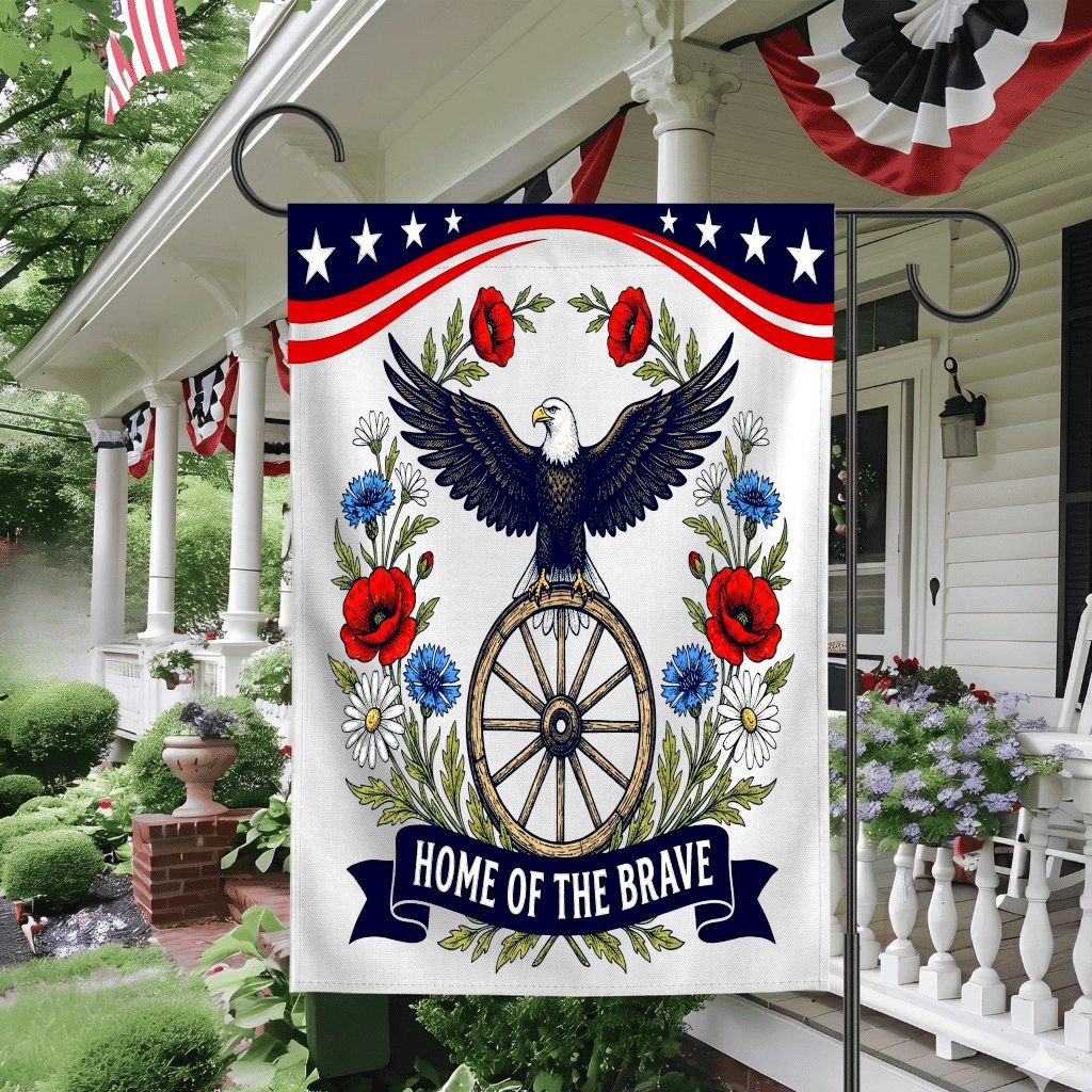 Home Of Brave Patriotic Eagle USA 250th Anniversary Flag - 4th of July Decor Gift - detail view