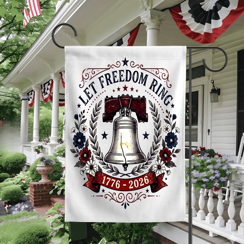 Let Freedom Ring USA 250th Anniversary Flag - America Patriotic Gift for Her - detail view