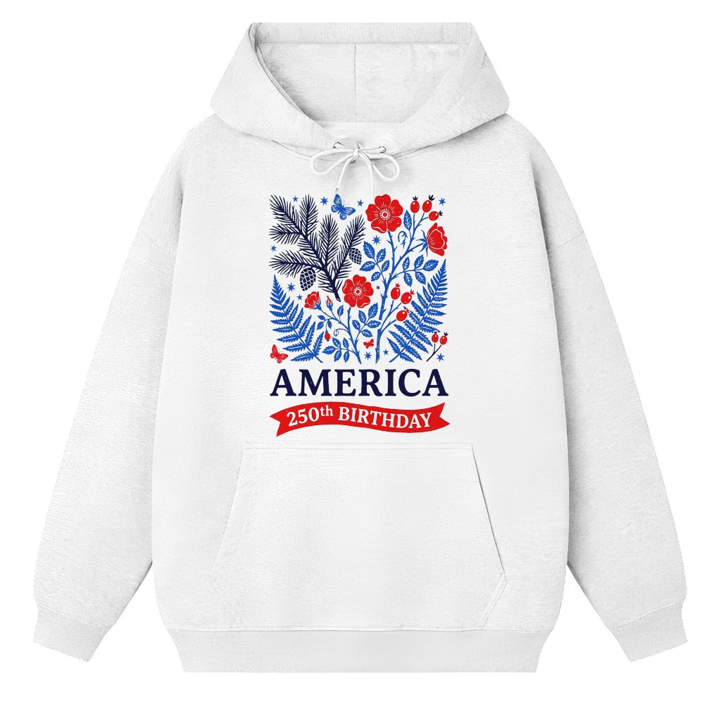 Floral 250th America Birthday Patriotic Hoodie - Independence Gift for Her - front view