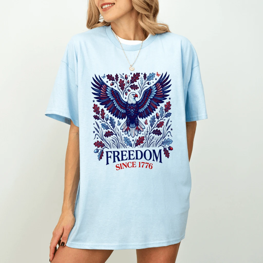 Freedom Since 1776 America Eagle T-Shirt - USA Patriotic Gift for Him & Her - detail view