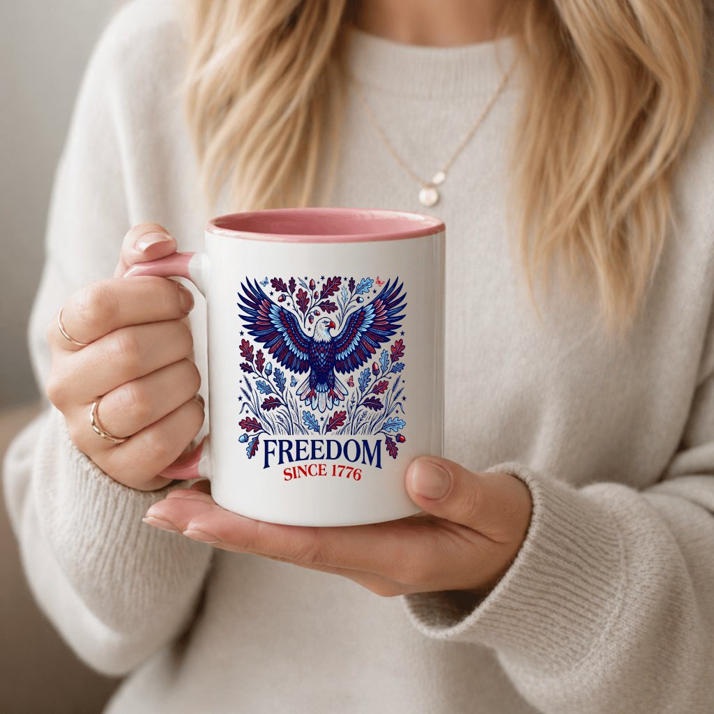 Freedom Since 1776 America Eagle Accent Mug - USA Patriotic Gift for Him & Her - back view