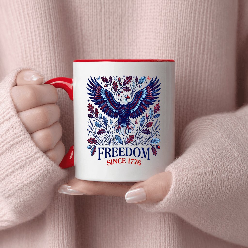 Freedom Since 1776 America Eagle Accent Mug - USA Patriotic Gift for Him & Her - detail view