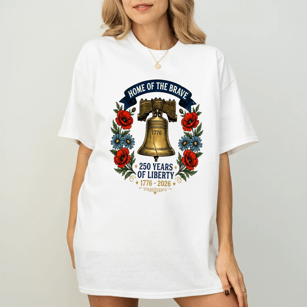 Home Of Brave USA 250 Years of Liberty T-Shirt - 4th of July Gift for Her - back view