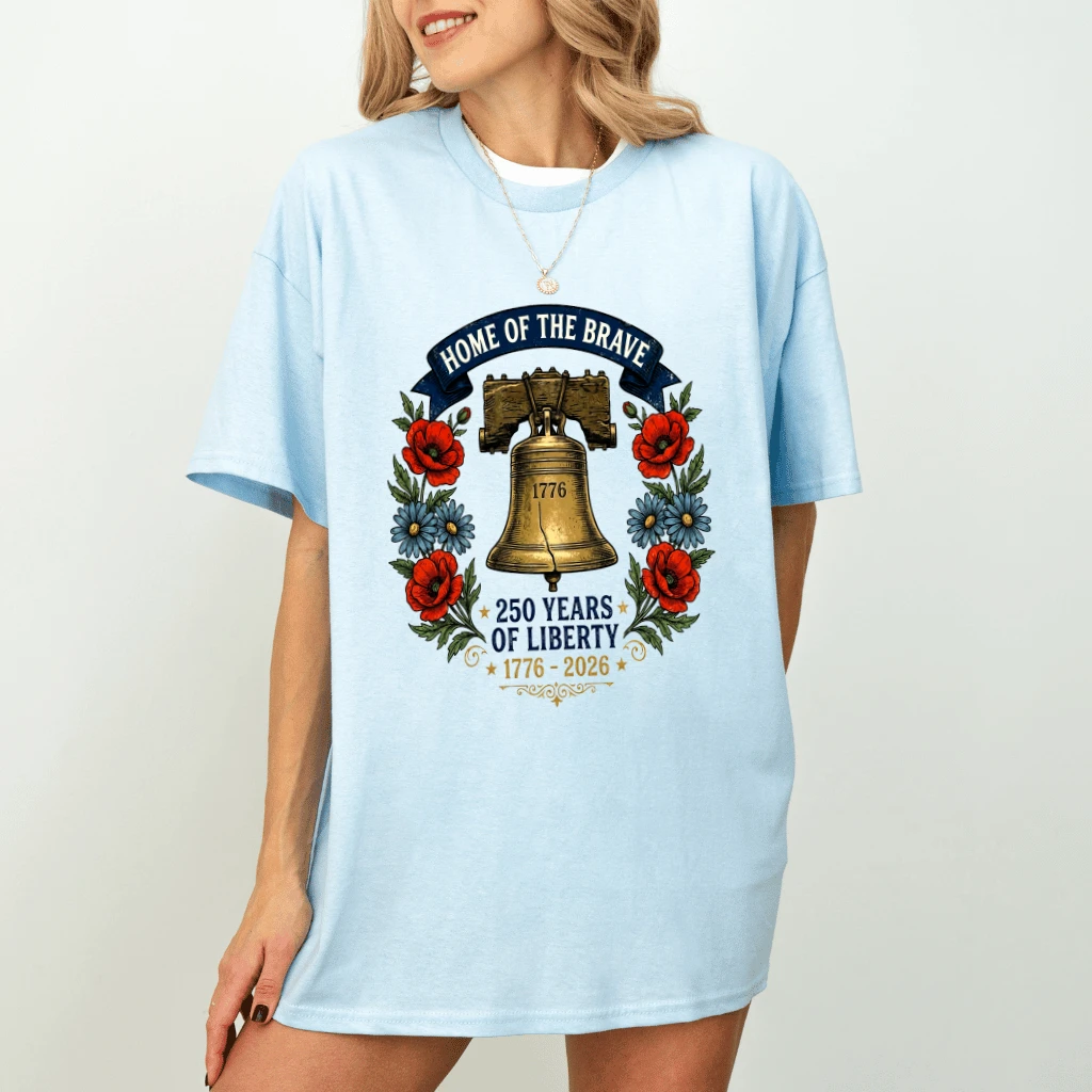 Home Of Brave USA 250 Years of Liberty T-Shirt - 4th of July Gift for Her - detail view
