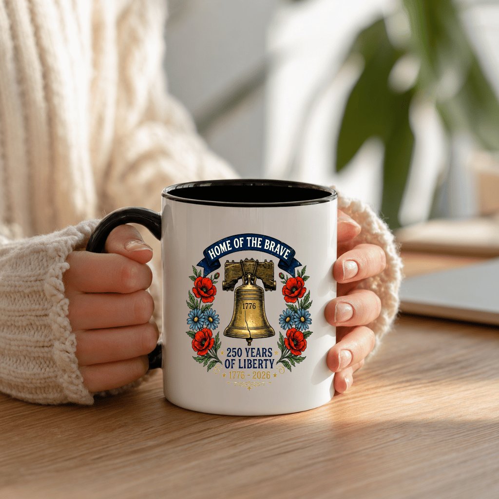 Home Of Brave USA 250 Years of Liberty Accent Mug - 4th of July Gift for Her - back view