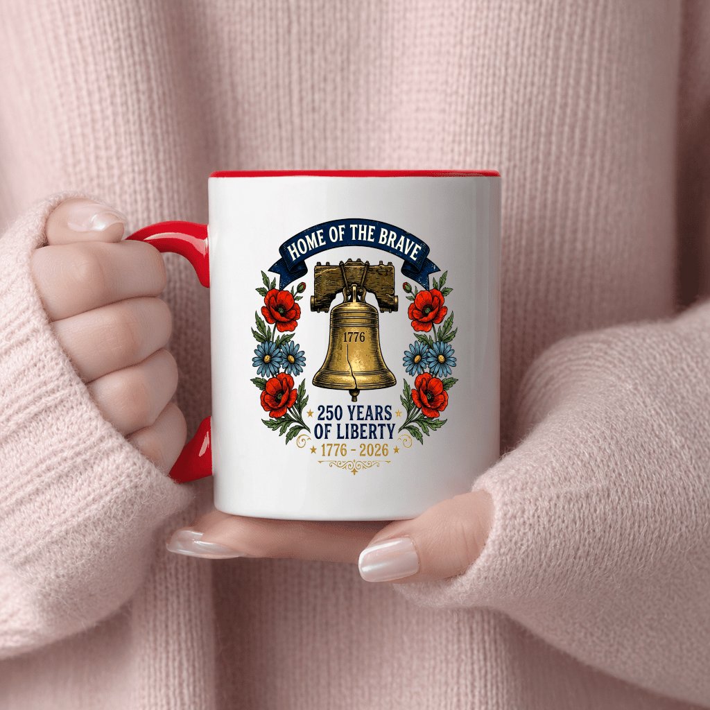 Home Of Brave USA 250 Years of Liberty Accent Mug - 4th of July Gift for Her - detail view