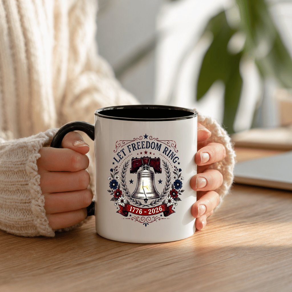 Let Freedom Ring USA 250th Anniversary Accent Mug - USA Patriotic Gift for Her - back view
