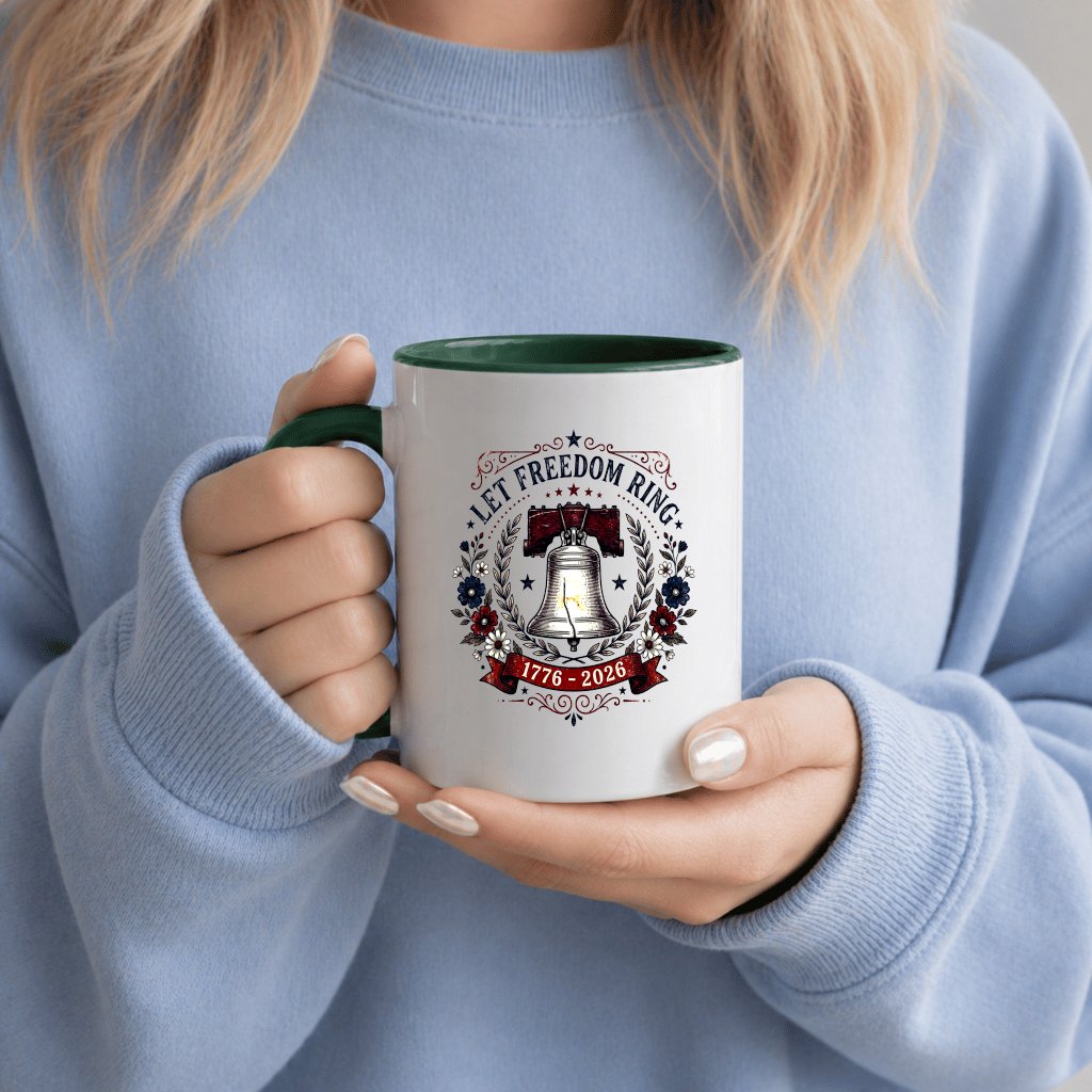 Let Freedom Ring USA 250th Anniversary Accent Mug - USA Patriotic Gift for Her - detail view
