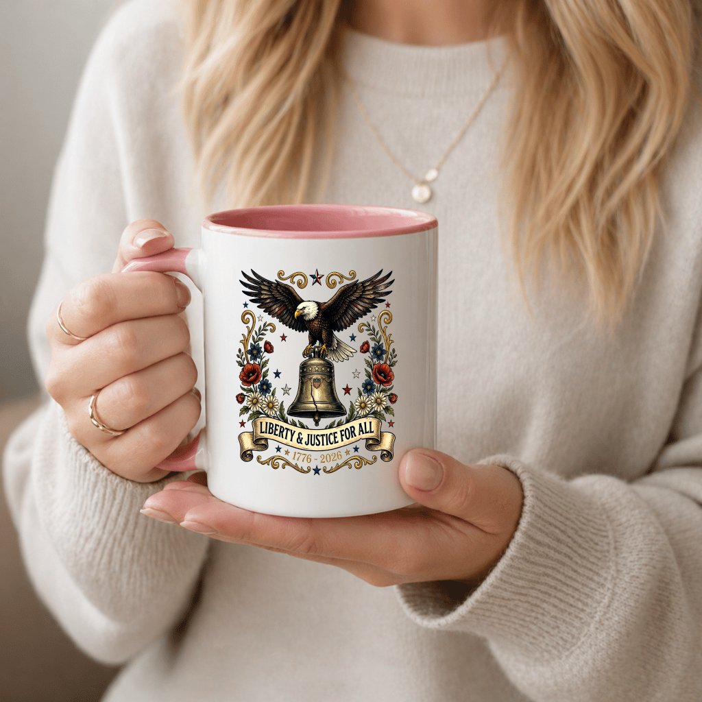 Liberty & Justice 1776 2026 USA Patriotic Eagle Accent Mug - 250th Anniversary Gift for Her - back view