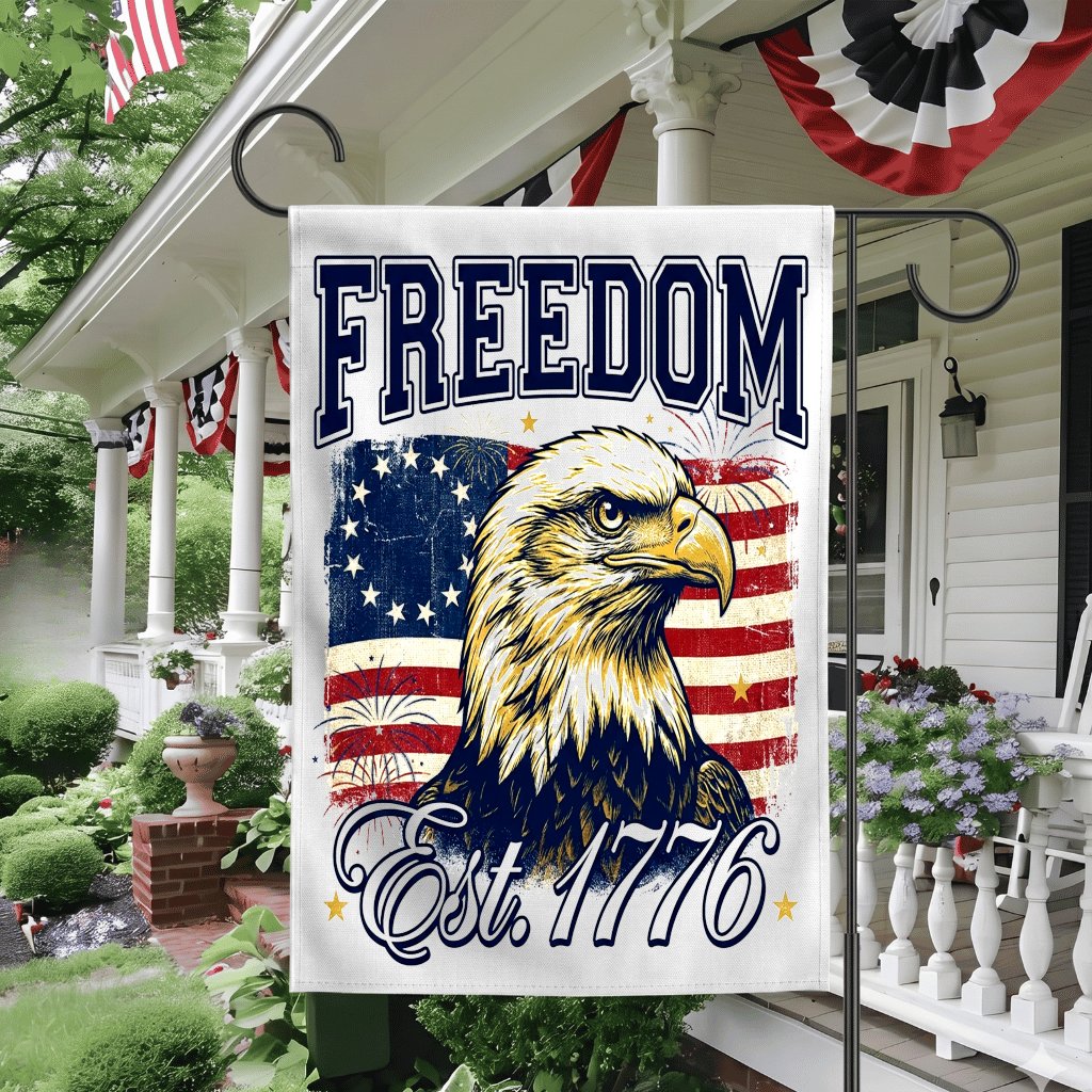 Vintage Freedom est 1776 USA Patriotic Eagle Flag - 250th Anniversary Gift for Him - detail view