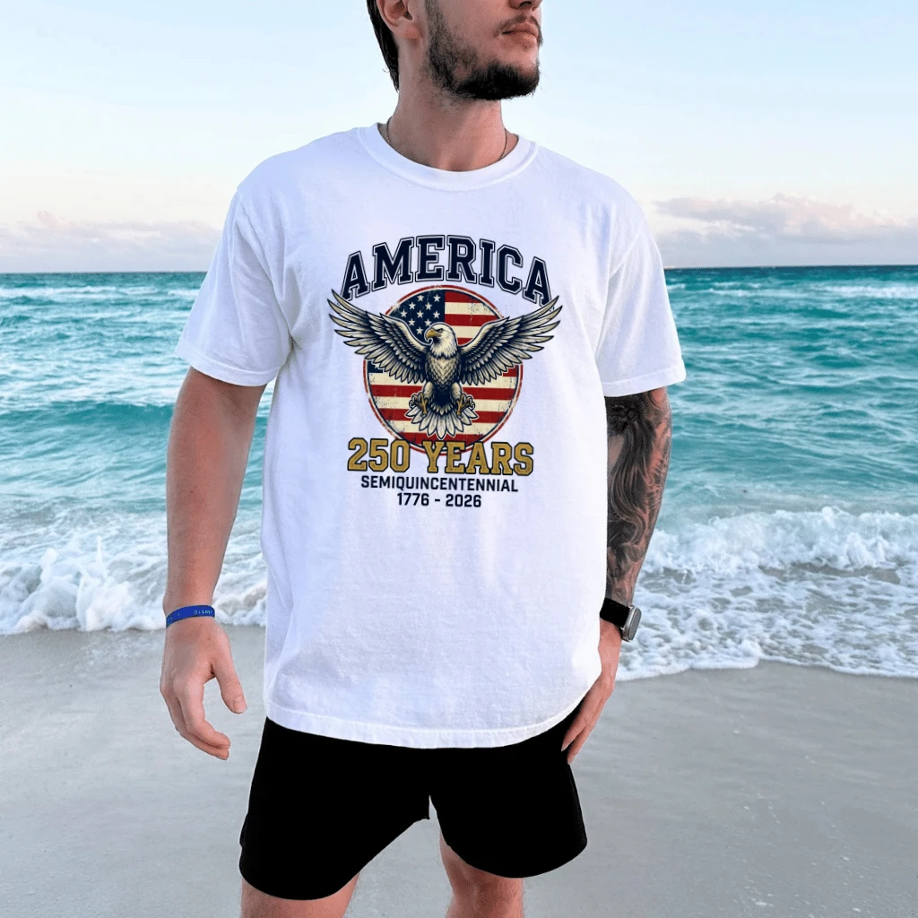250 Years Semiquincentennial America Eagle T-Shirt - Patriotic Gift for Him - detail view