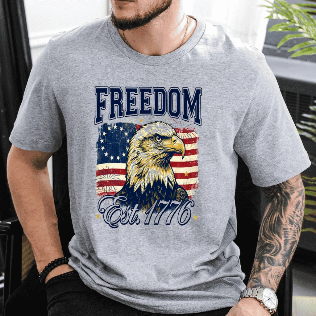 Vintage Freedom est 1776 USA Patriotic Eagle T-Shirt - 250th Anniversary Gift for Him - back view