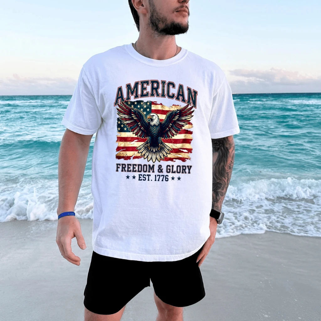 Patriotic Eagle America 250 Years of Freedom T-Shirt - USA Independence Gift for Him - detail view