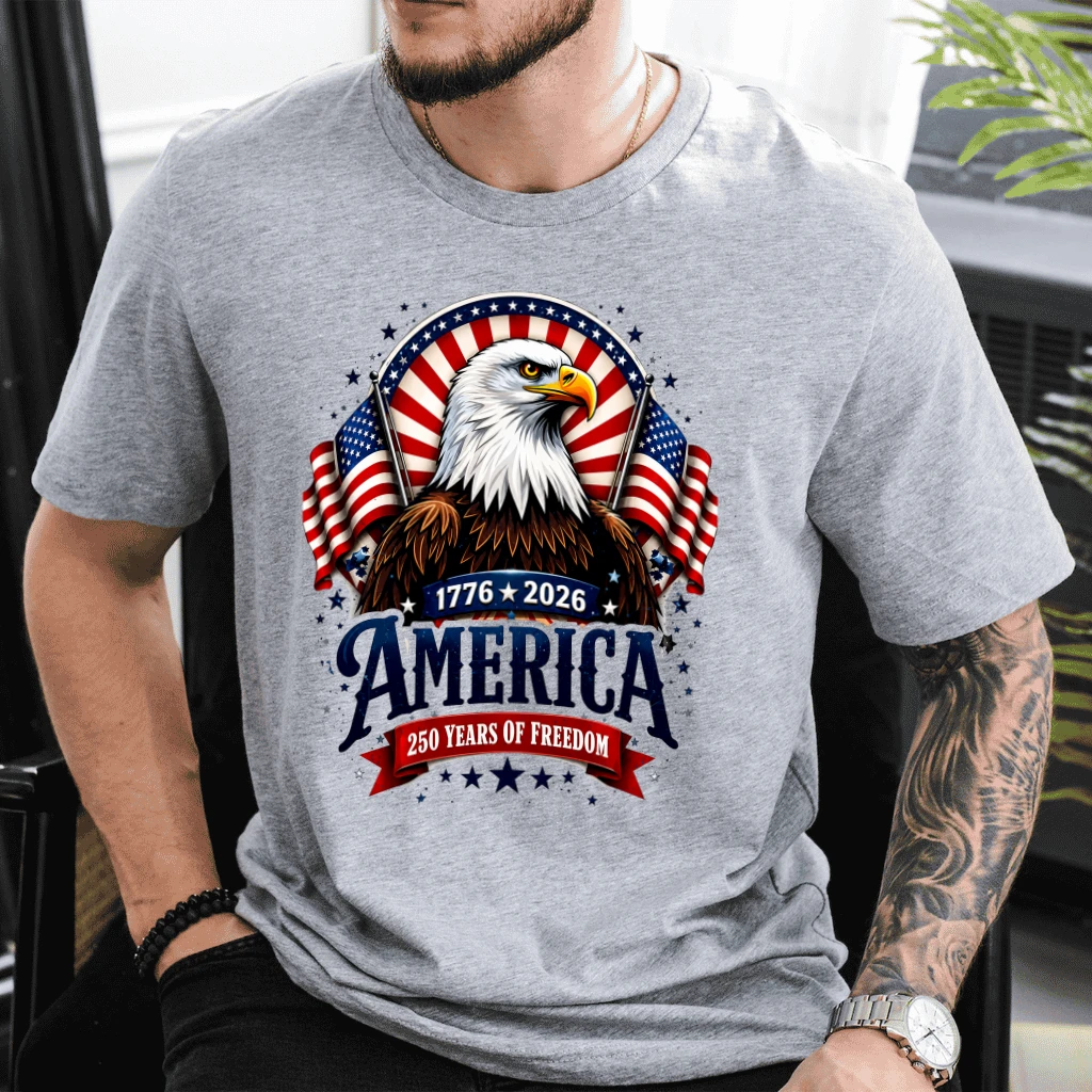 Patriotic Eagle America 250 Years of Freedom T-Shirt - USA Independence Day Gift for Him - back view