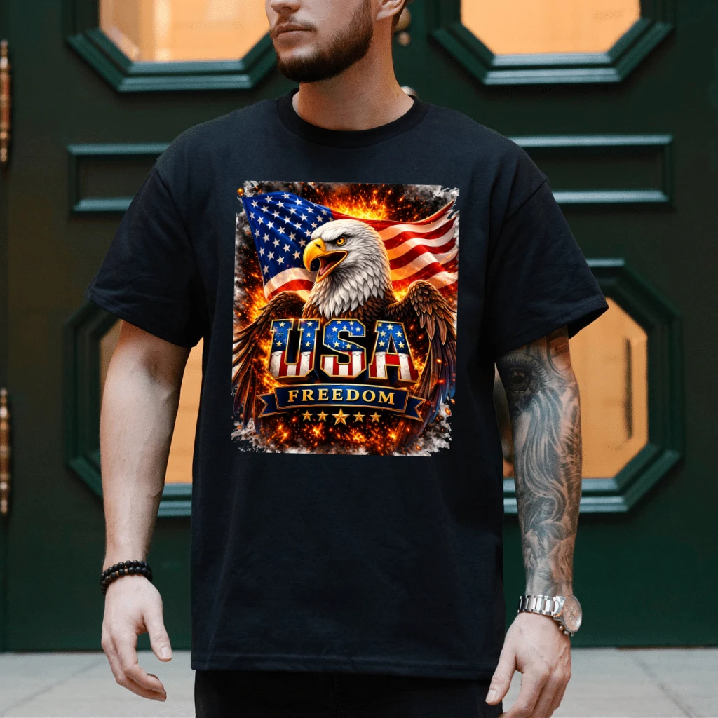 Eagle Patriotic USA Freedom T-Shirt - 4th of July Gift for Him - back view