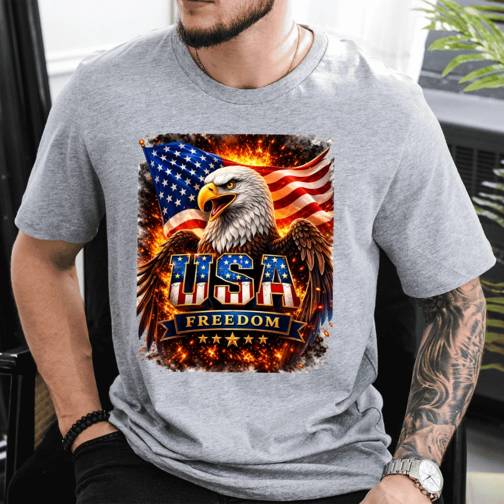 Eagle Patriotic USA Freedom T-Shirt - 4th of July Gift for Him - detail view