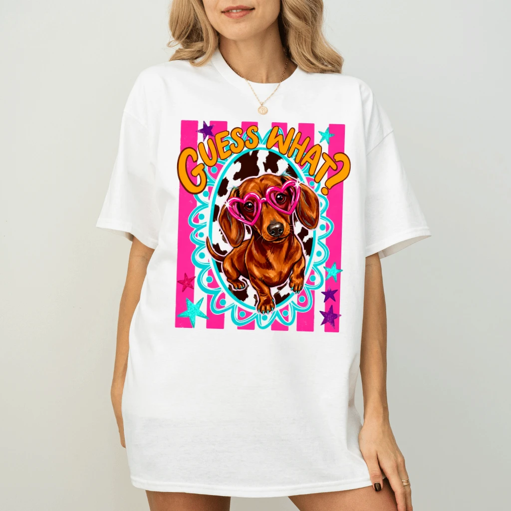 Guess What? Funny Dachshund T-Shirt for women - Cute Gift for Dog Lovers - detail view