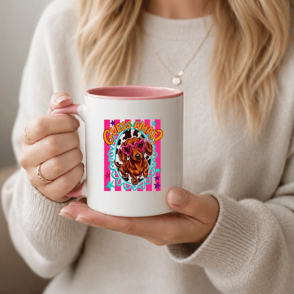Guess What? Funny Dachshund Accent Mug - Cute Gift for Dog Lovers - back view