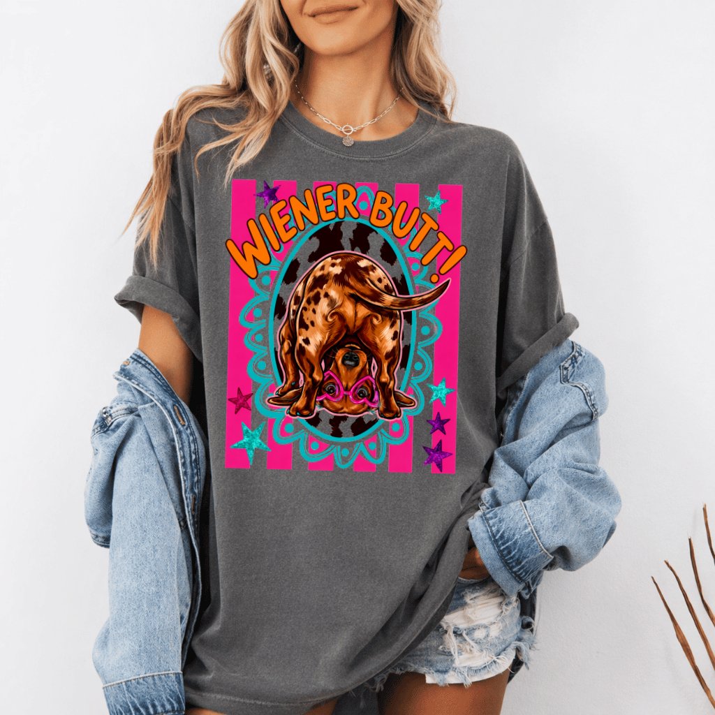 Comfort Colors Stripes Summer Funny Dachshund Butt Shirt - Cute Gift for Dog Lovers - back view
