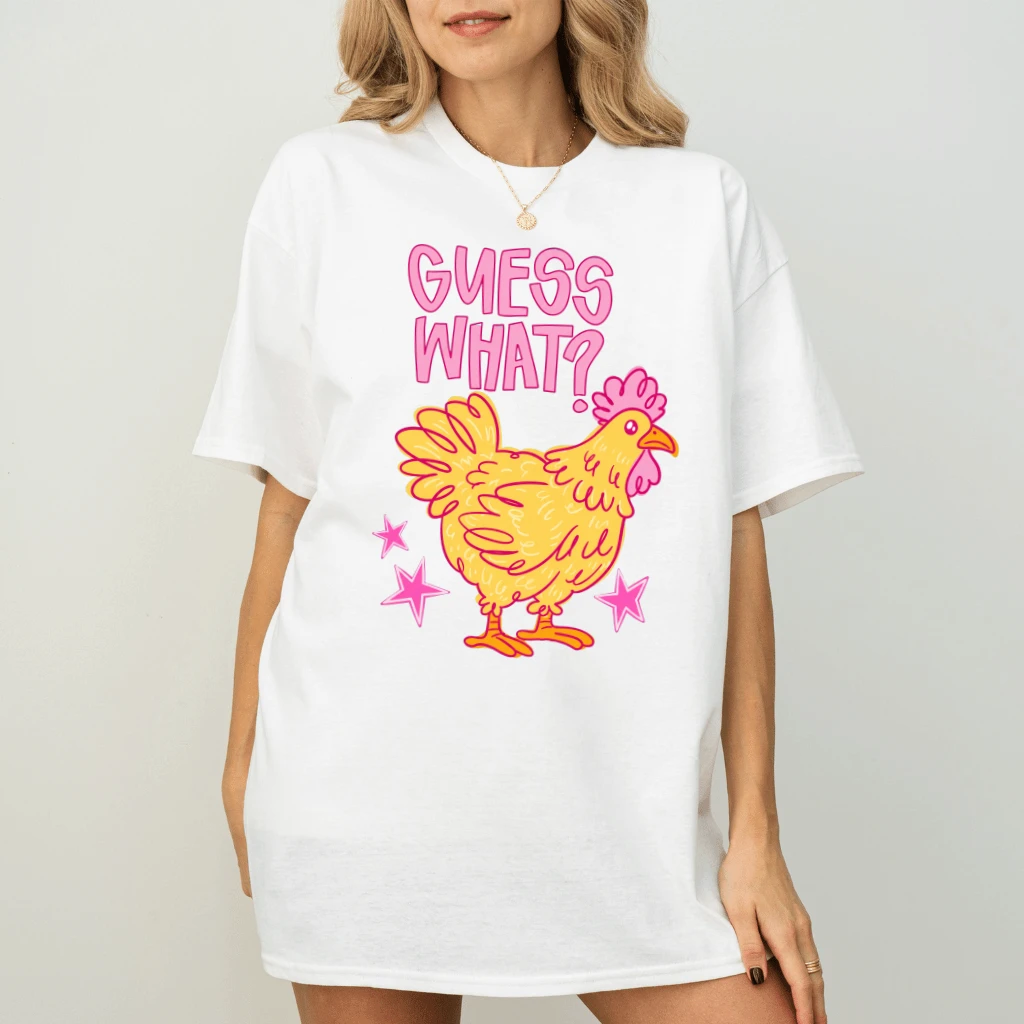 Guess What? Funny Chicken T-Shirt - Viral Meme Gift for Farm Animal Lovers - detail view