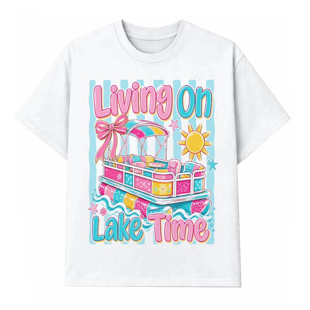 Living On Lake Time Striped Coastal Summer T-Shirt - Summer Vibes Gift for Her - front view