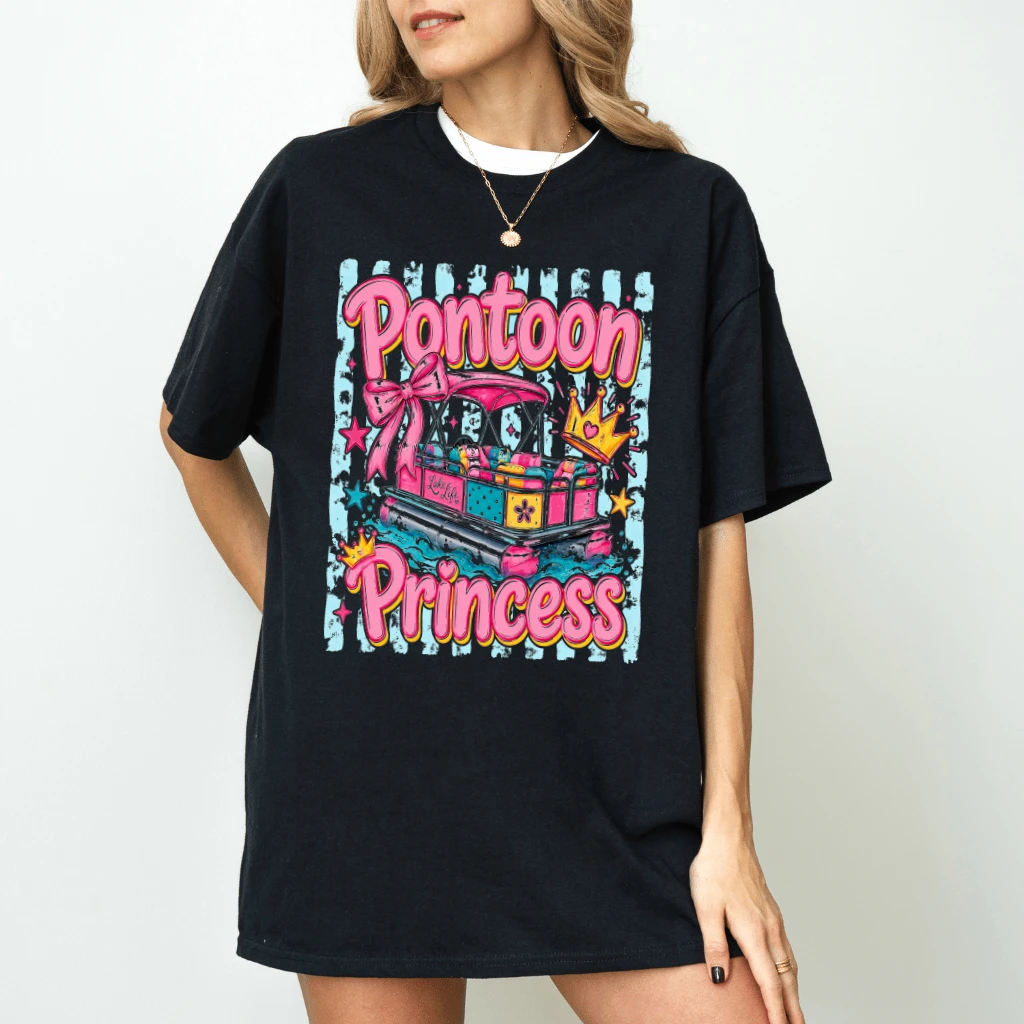 Pontoon Princess Lake Life T-Shirt - Summer Vibes Gift for Her - detail view