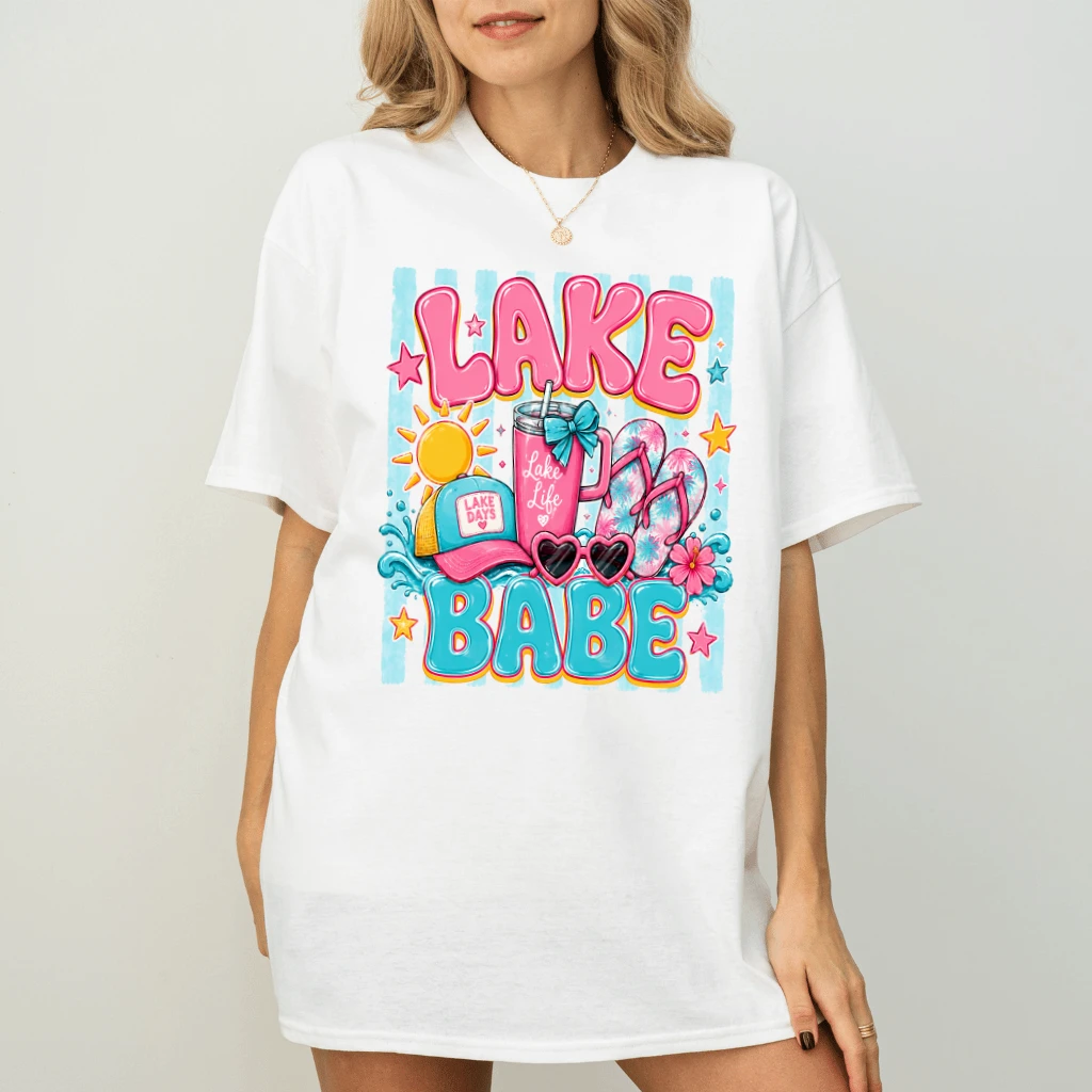 Lake Babe Lake Life T-Shirt - Coastal Summer Vibes Gift for Her - back view