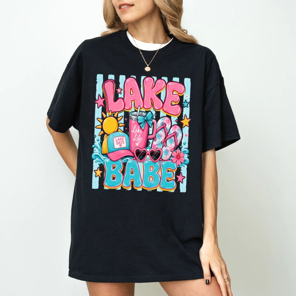 Lake Babe Lake Life T-Shirt - Coastal Summer Vibes Gift for Her - detail view