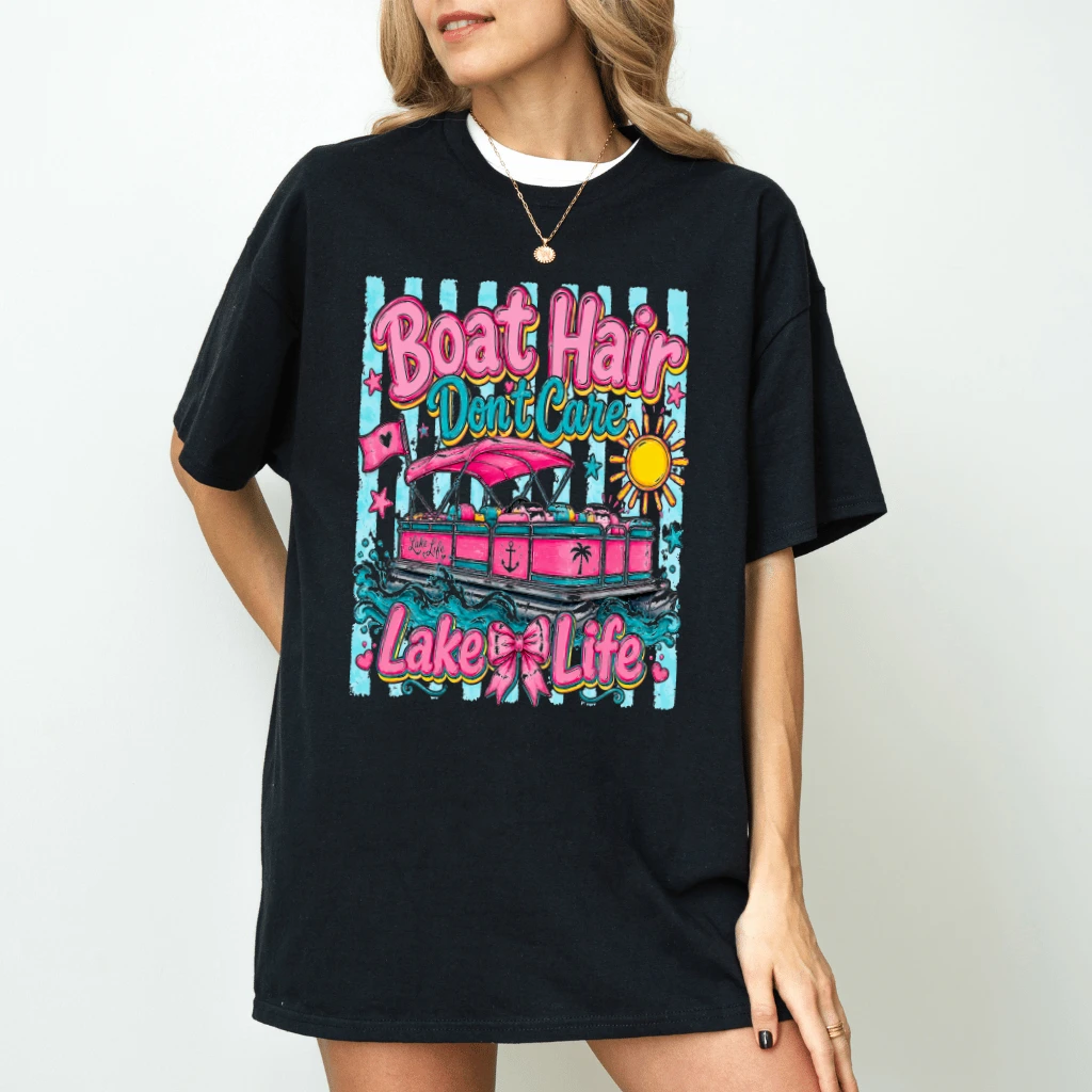 Lake Life Boat Trip T-Shirt - Cute Summer Vacation Gift for Her - back view