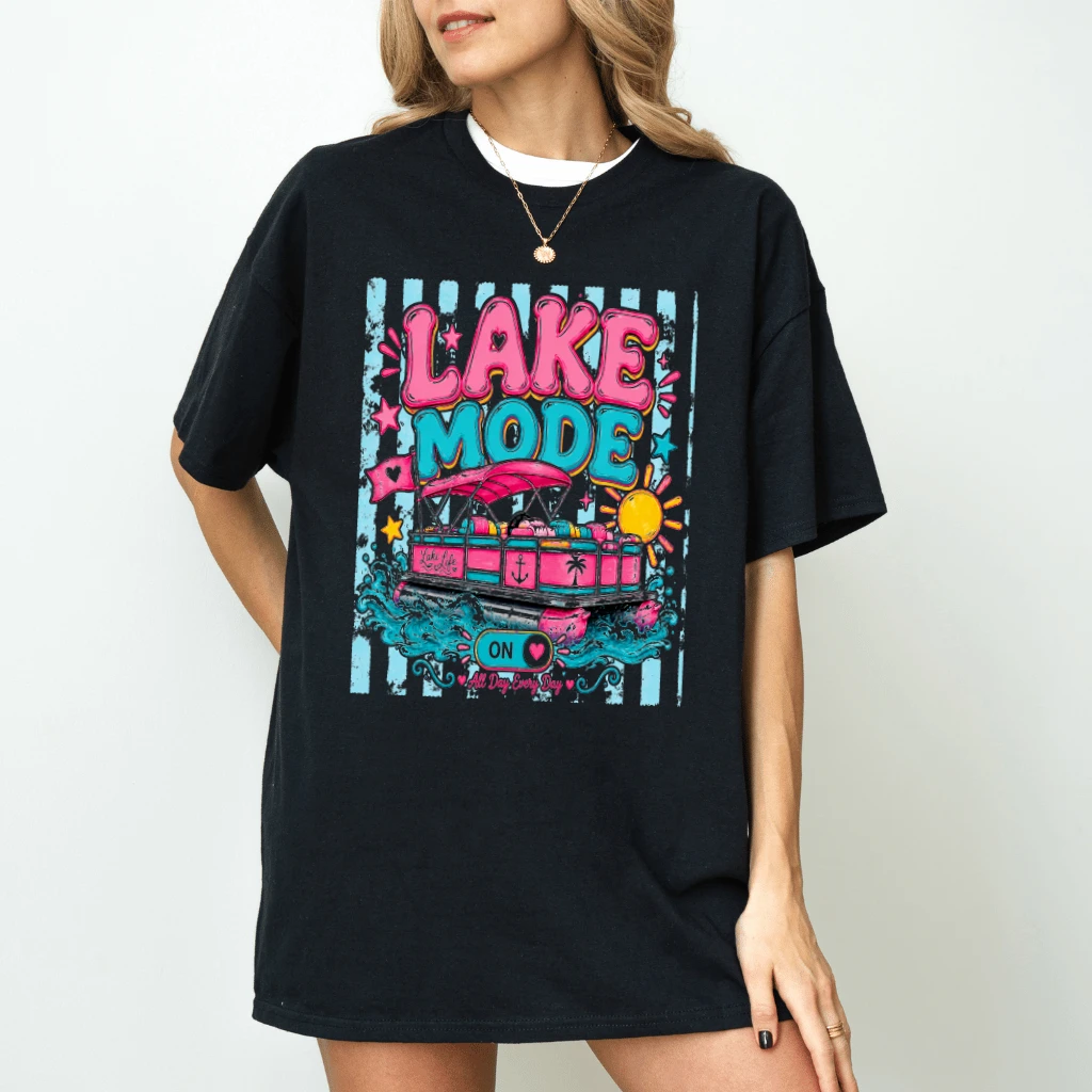 Lake Mode On Summer T-Shirt - Summer Vacation Gift for Her - detail view