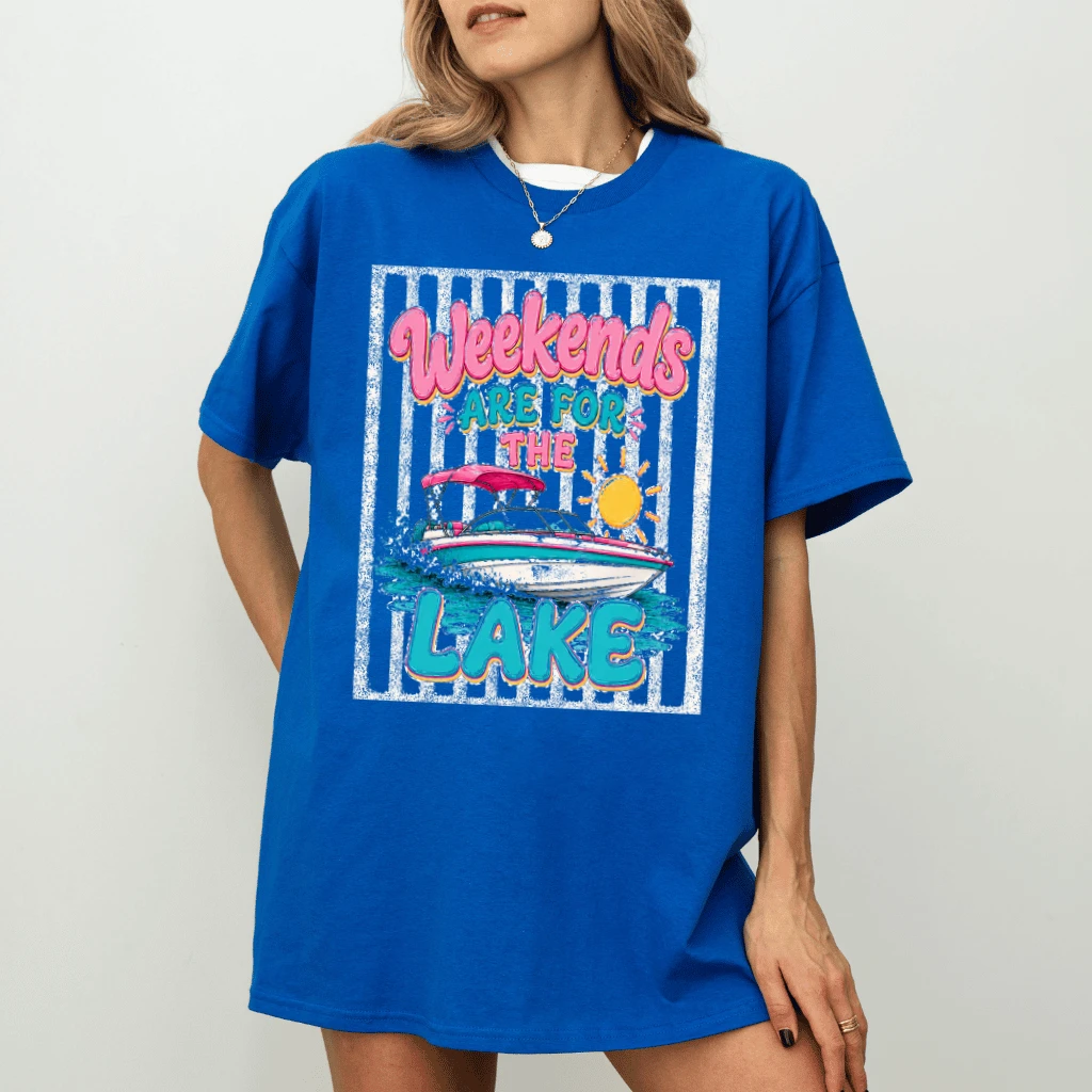 Weekends Are For the Lake Summer Vacation T-Shirt - Summer Vibes Gift for Her - detail view